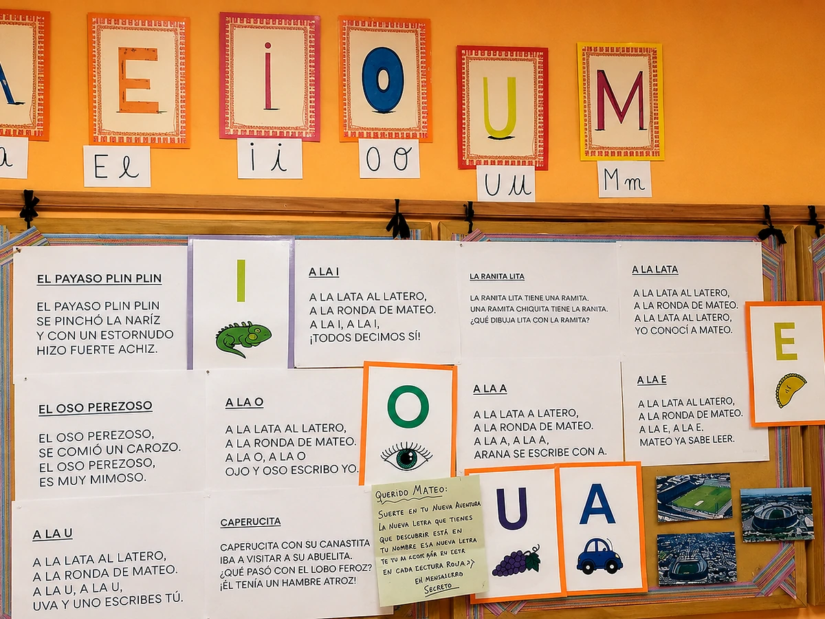 Recursos de la propuesta instalados en la pared del aula